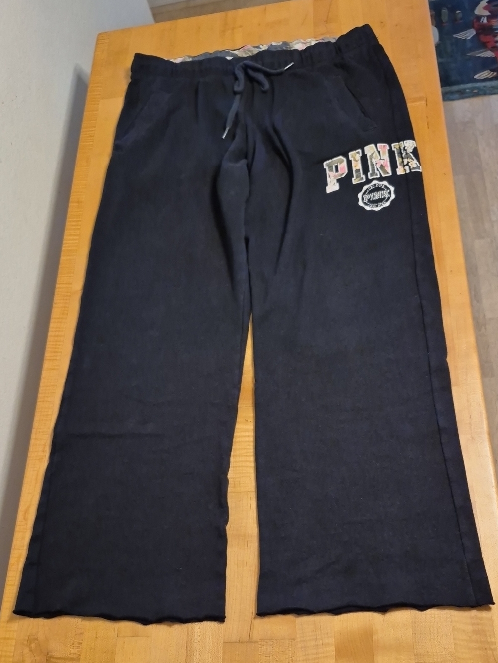 Pink Victoria Secret Loose Leg Pajama Pants Pockets Elastic Waist Drawstring